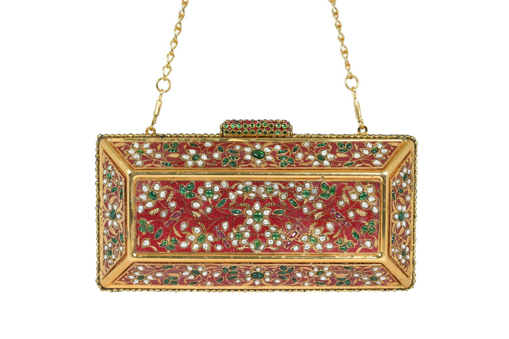 Ornate Red & Gold Gemstone Clutch