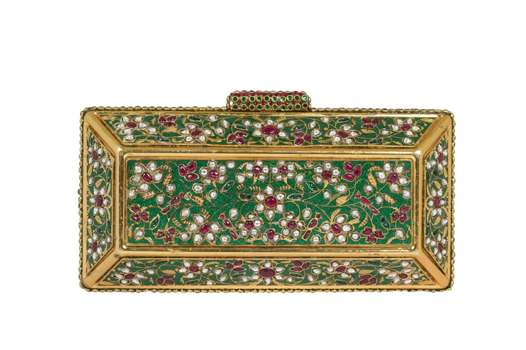 Ornate Jeweled Emerald Green & Gold Clutch