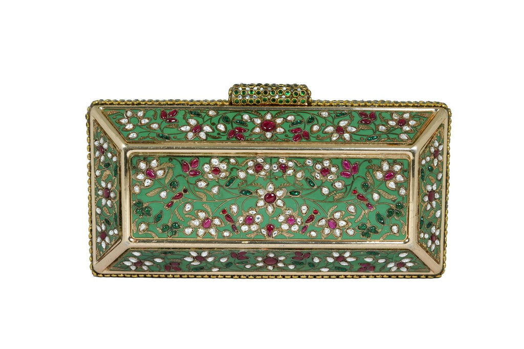 Ornate Jeweled Emerald Green & Gold Clutch