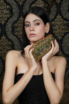 Ornate Jeweled Emerald Green & Gold Clutch