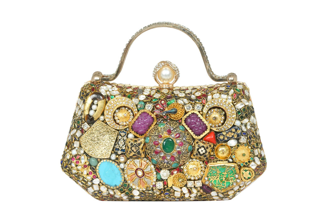 Embellished Gemstone and Pearl Clutch