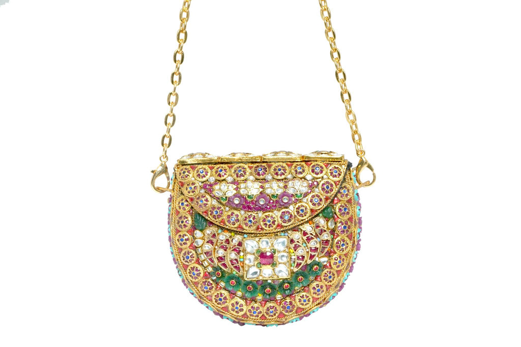 Ornate Multi-Gemstone Gold Clutch Bag