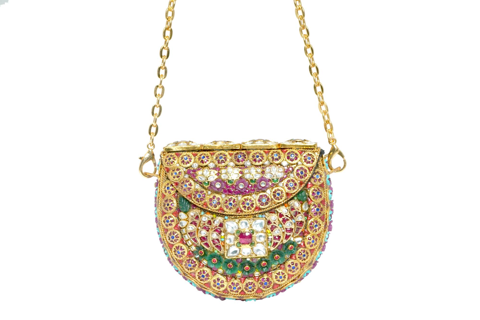 Ornate Multi-Gemstone Gold Clutch Bag
