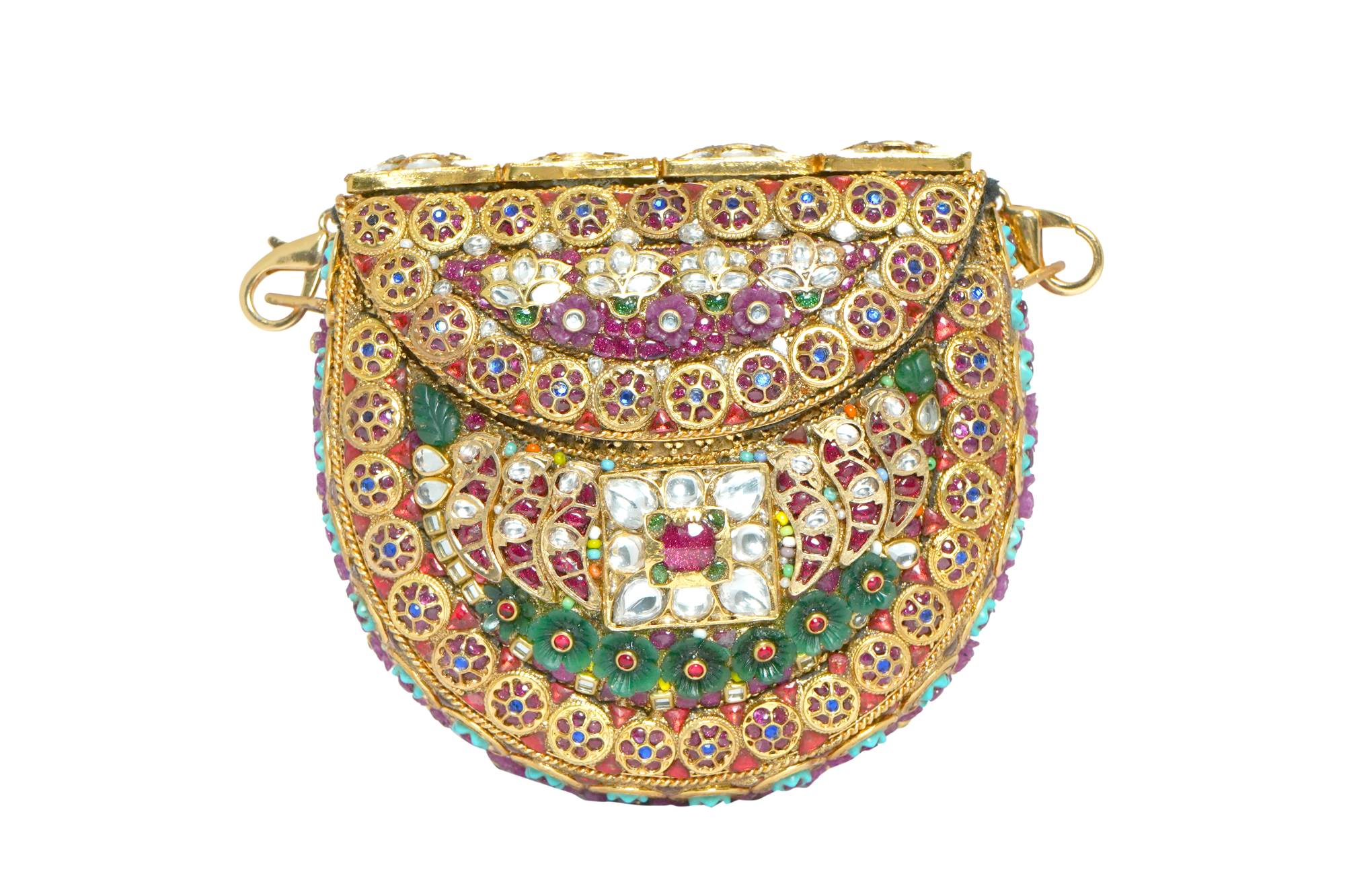 Ornate Multi-Gemstone Gold Clutch Bag