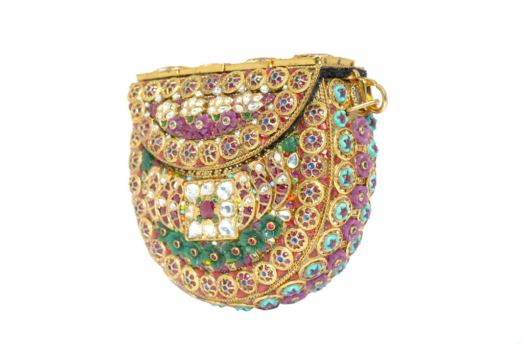Ornate Multi-Gemstone Gold Clutch Bag