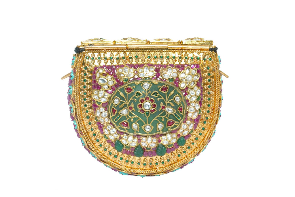 Ornate Multi-Gemstone Gold Clutch Bag
