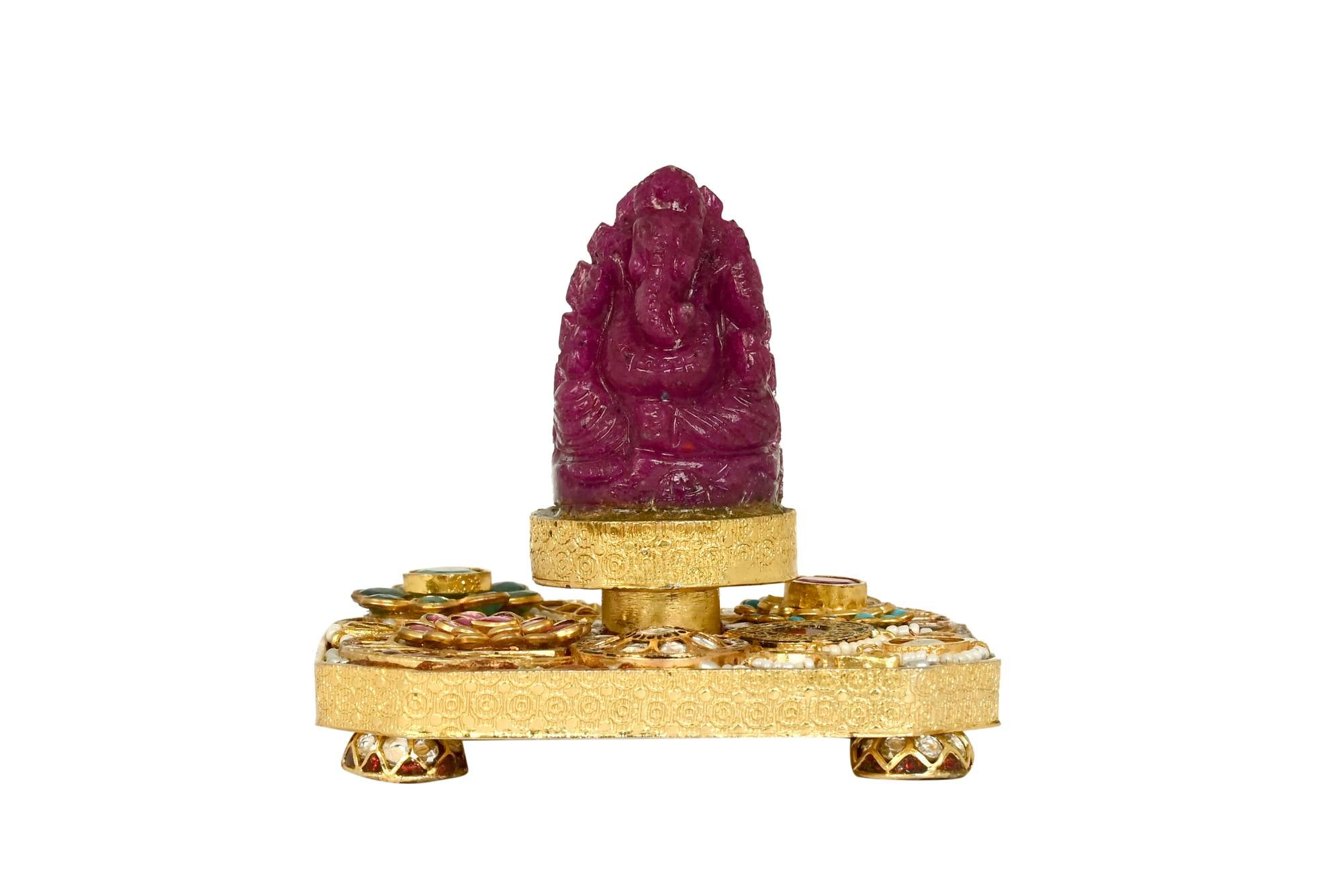 Ruby Ganesha Idol on Gold Plated Base