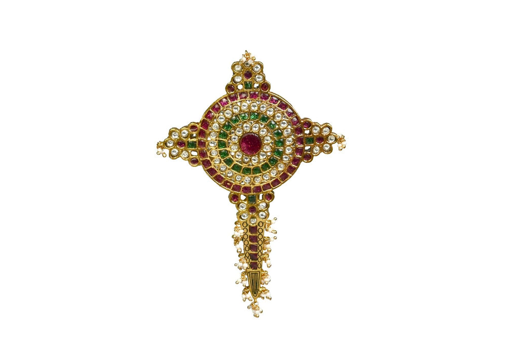 Traditional Gold Kalgi with Ruby, Emerald & Pearl Drops