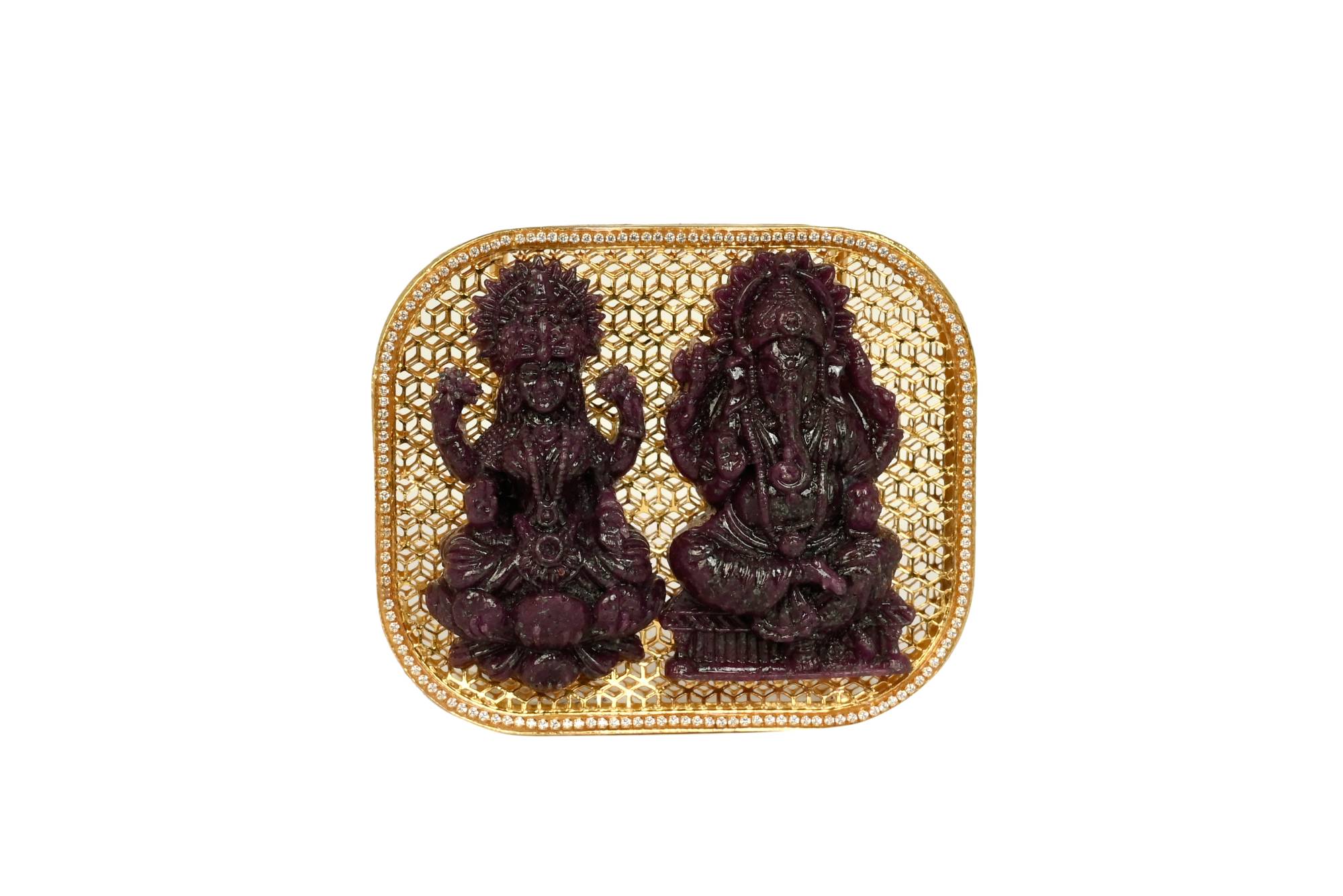 Ruby Carved Lakshmi Ganesha Idols with Diamond Gold Frame
