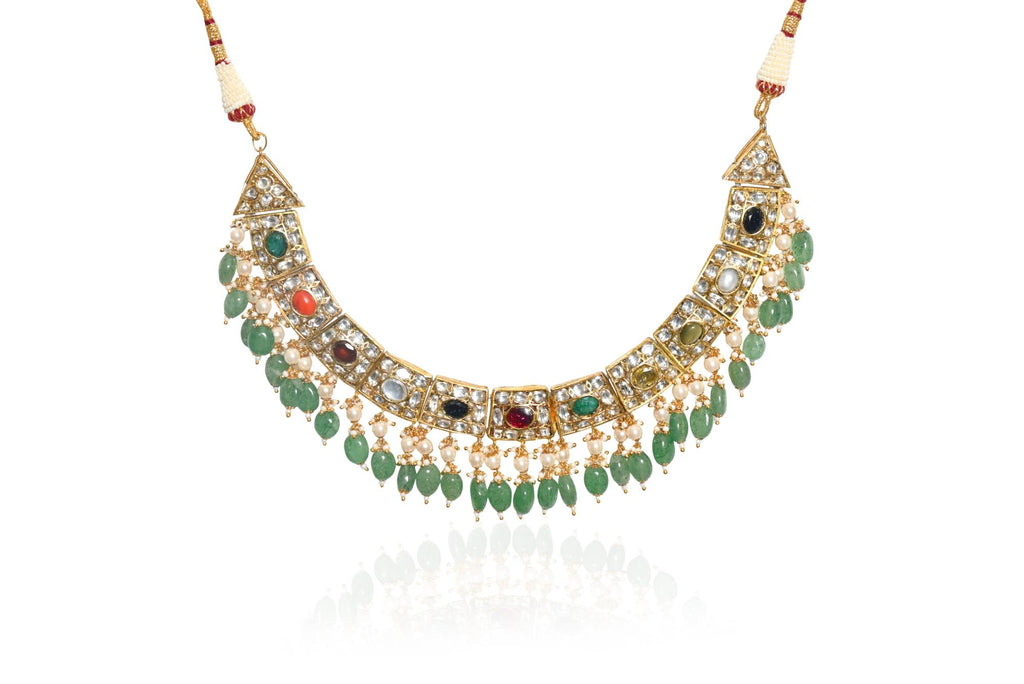 Traditional Gold Plated Gemstone & Pearl Necklace