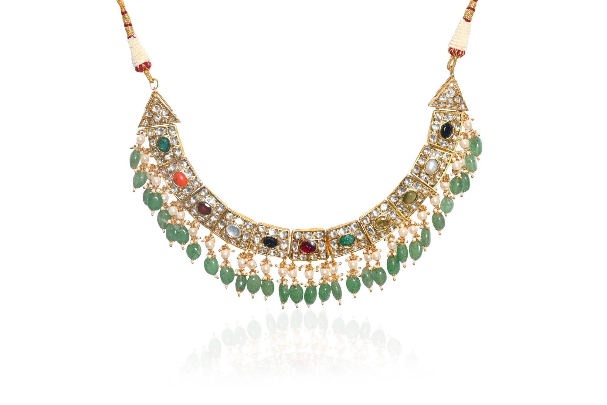 Traditional Gold Plated Gemstone & Pearl Necklace