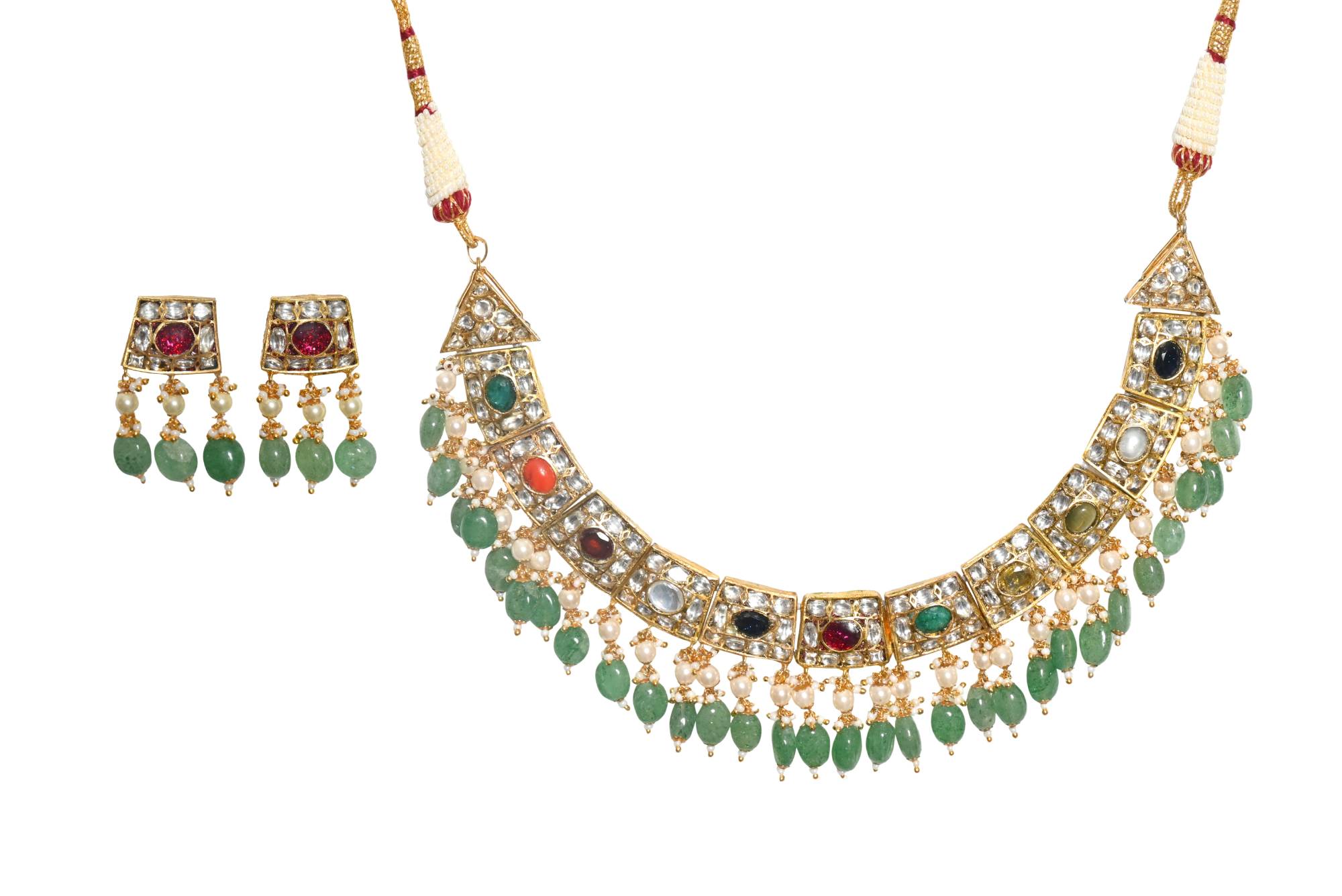 Traditional Gold Plated Gemstone & Pearl Necklace