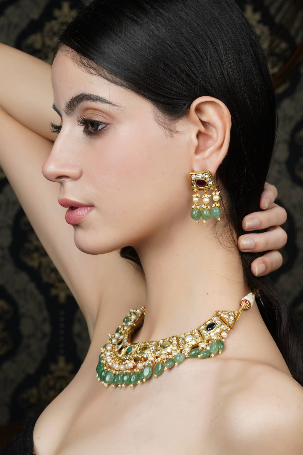 Traditional Gold Plated Gemstone & Pearl Necklace