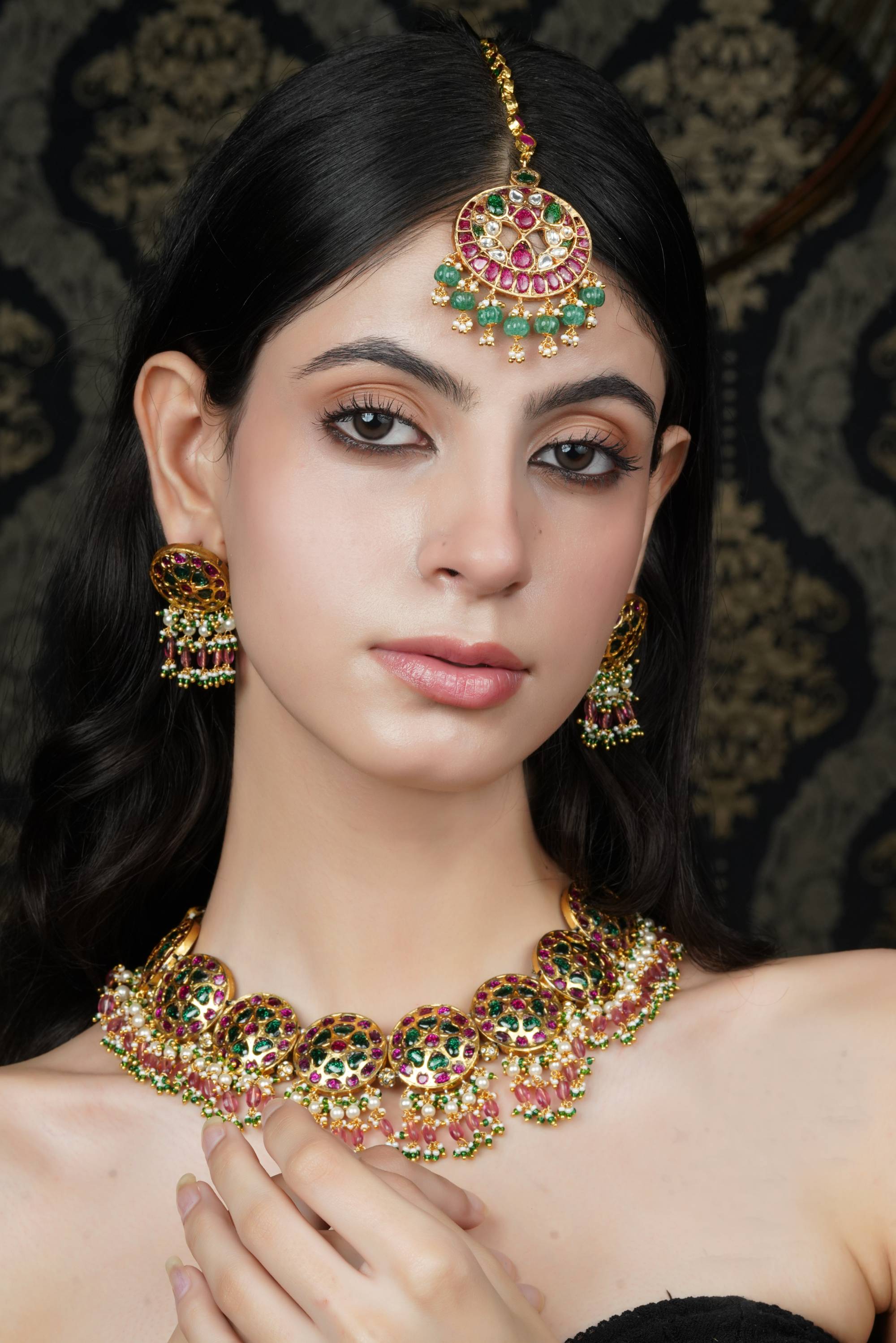 Emerald & Ruby Kundan Style Choker Necklace