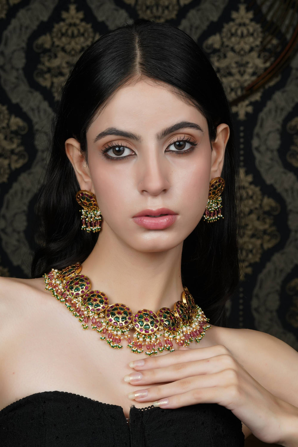 Emerald & Ruby Kundan Style Choker Necklace