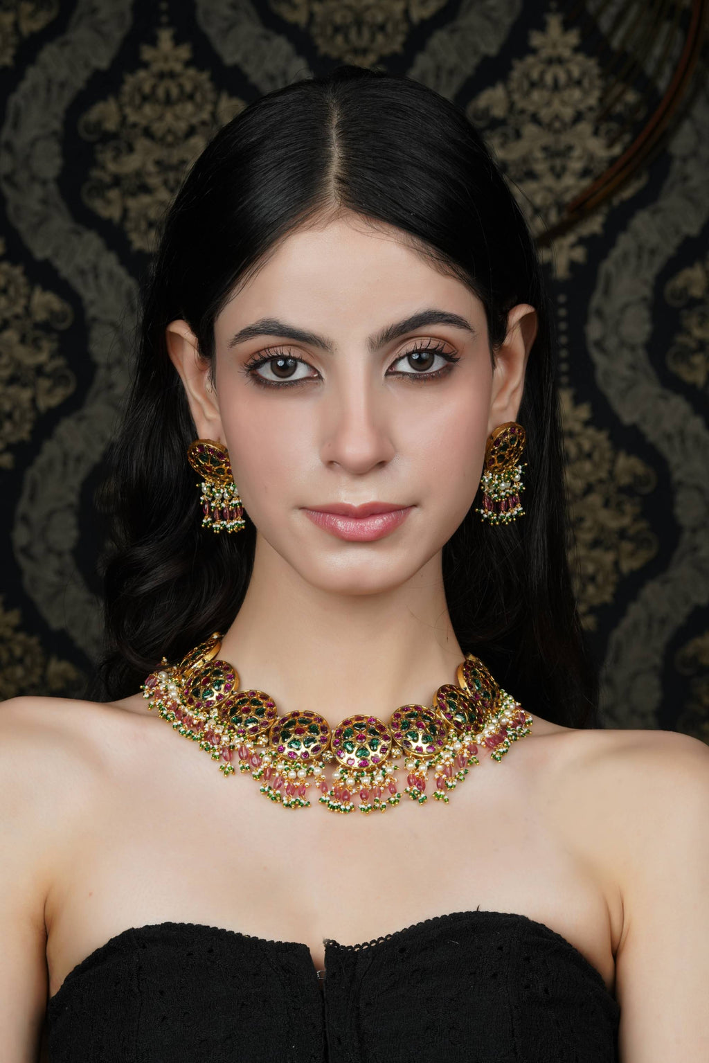 Emerald & Ruby Kundan Style Choker Necklace
