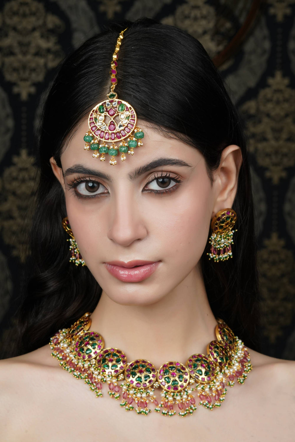 Emerald & Ruby Kundan Style Choker Necklace