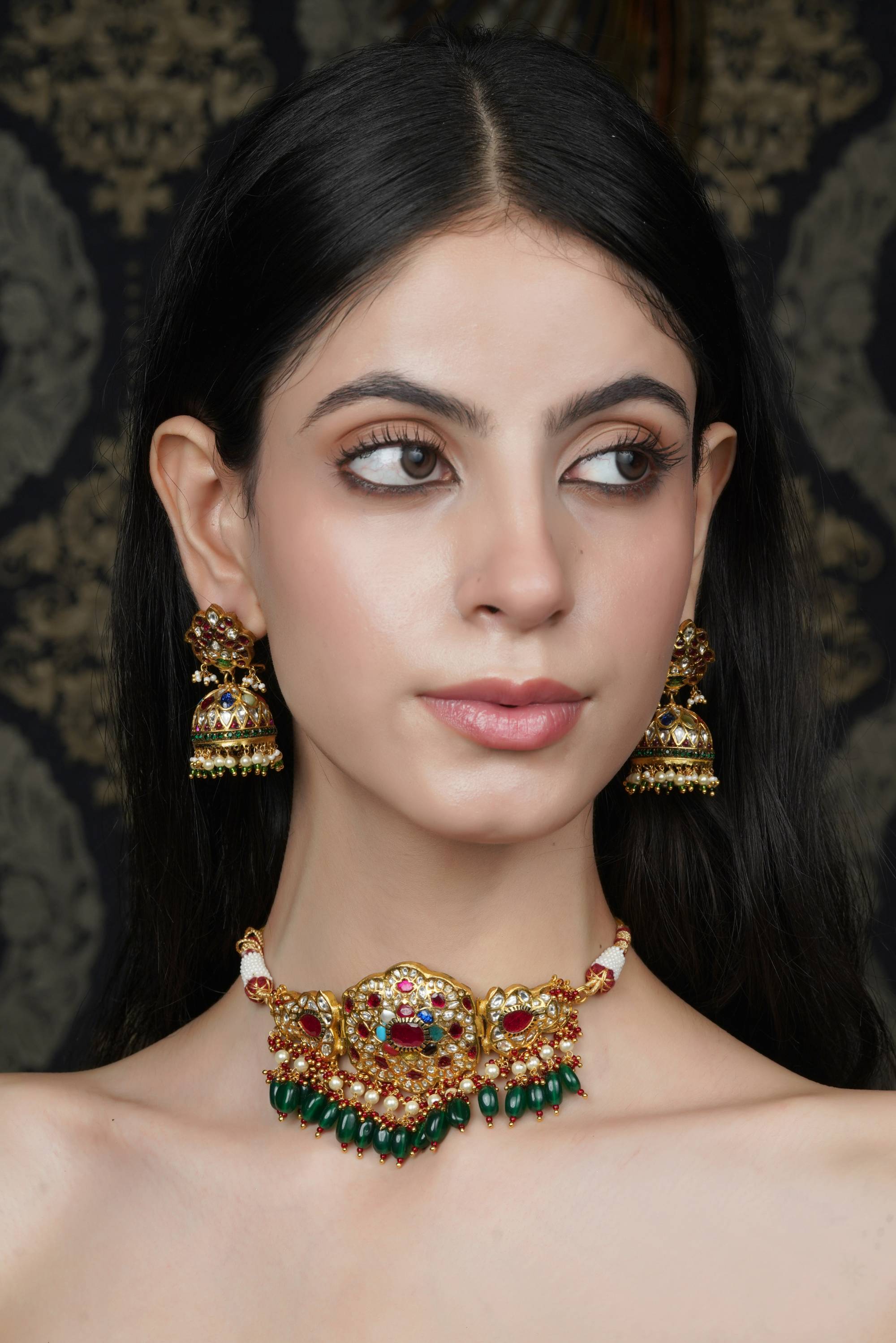 Multi-stone Gold Choker Necklace