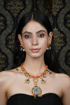 Traditional Golden Coral Necklace with Deity Pendant