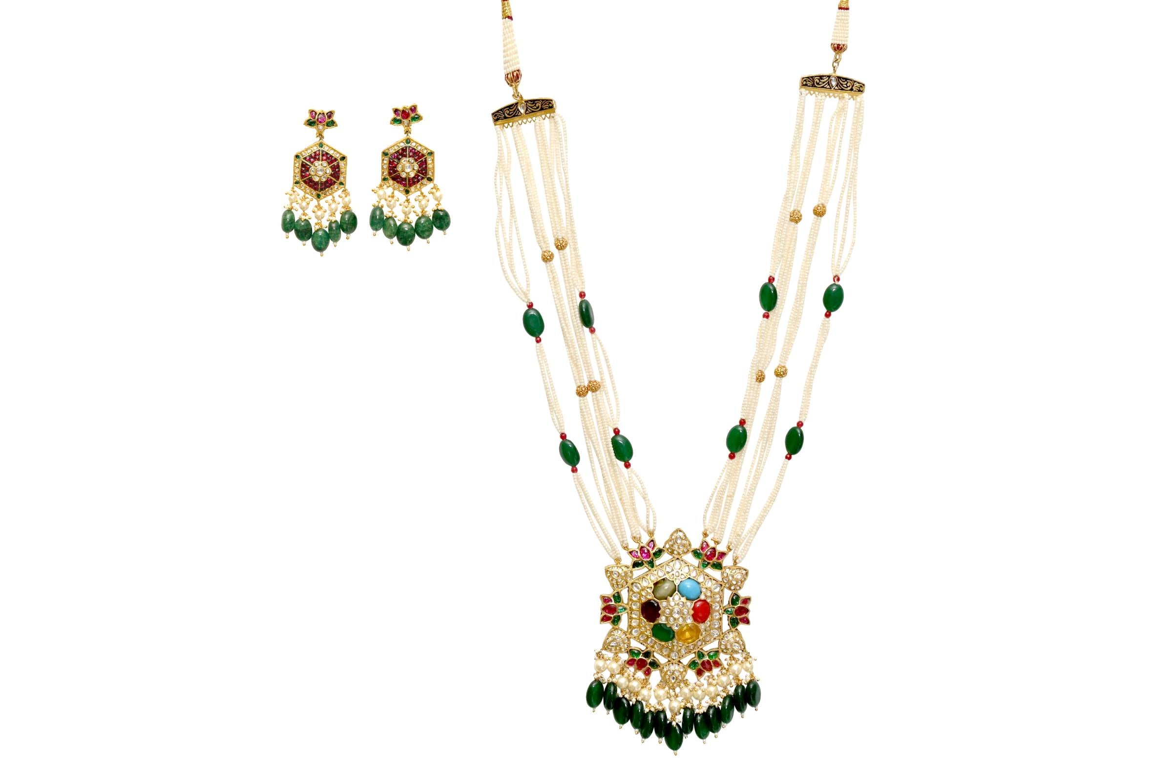 Pearl Emerald Jewellery Set By Fluorite