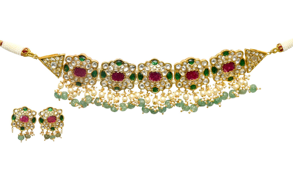 Kundan Pearl Necklace Set By Fluorite