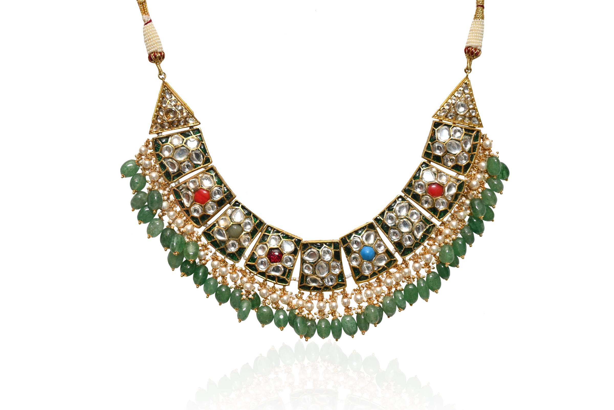 Kundan Pearl Green Jewellery Set By Fluorite