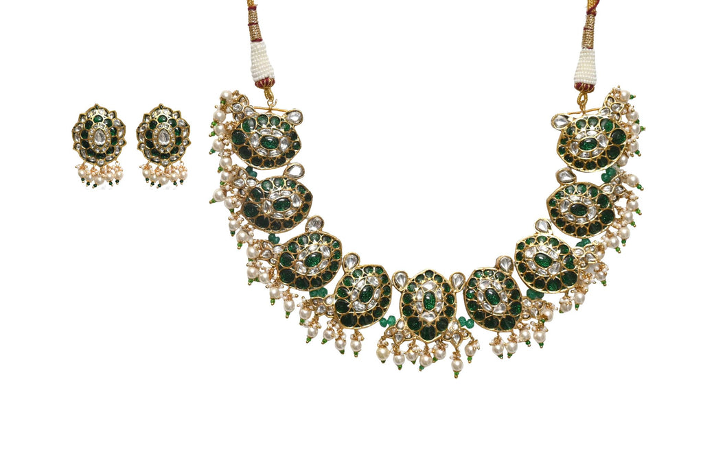 Green Stone Pearl Jewellery Set By Fluorite