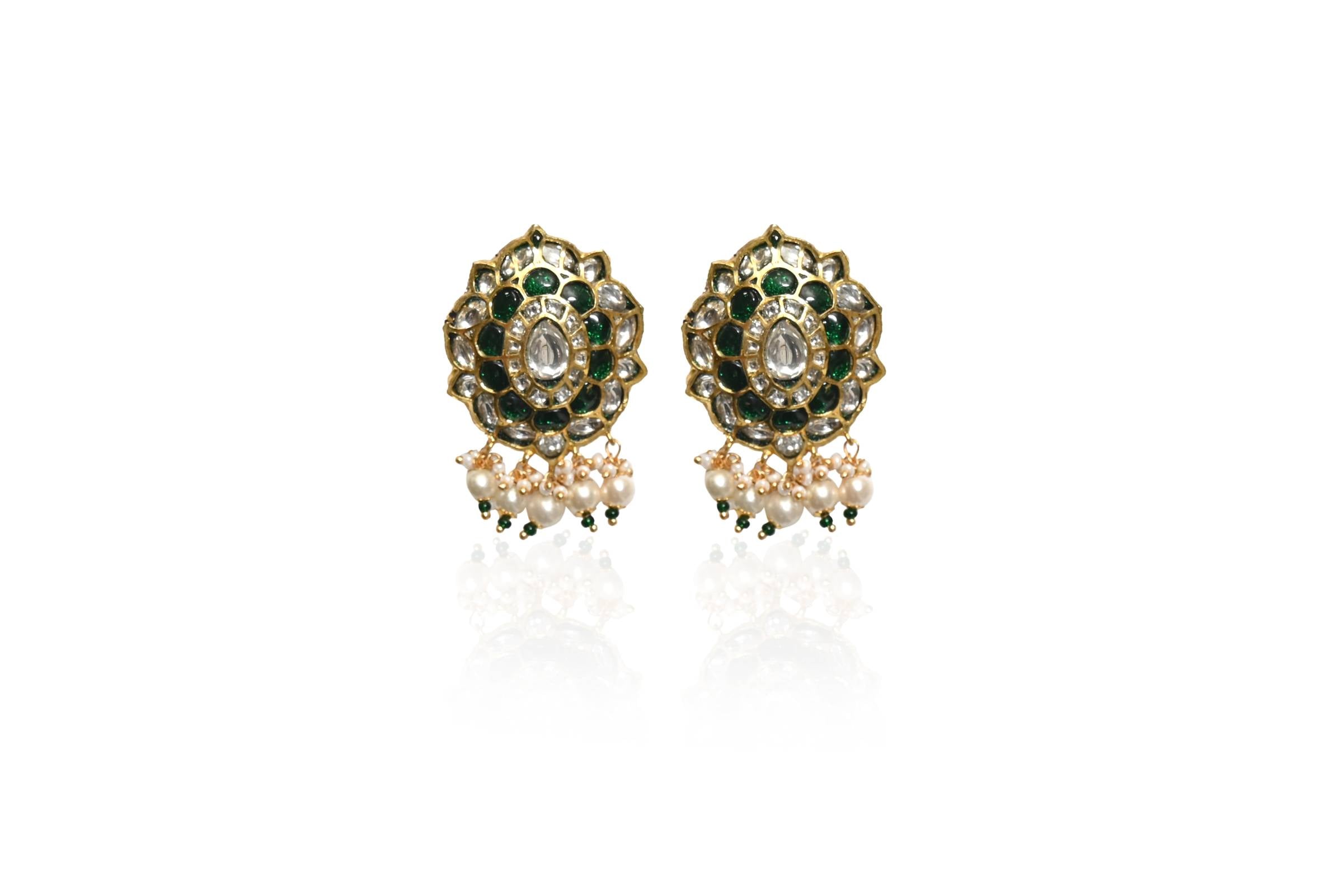 Green Stone Pearl Jewellery Set By Fluorite