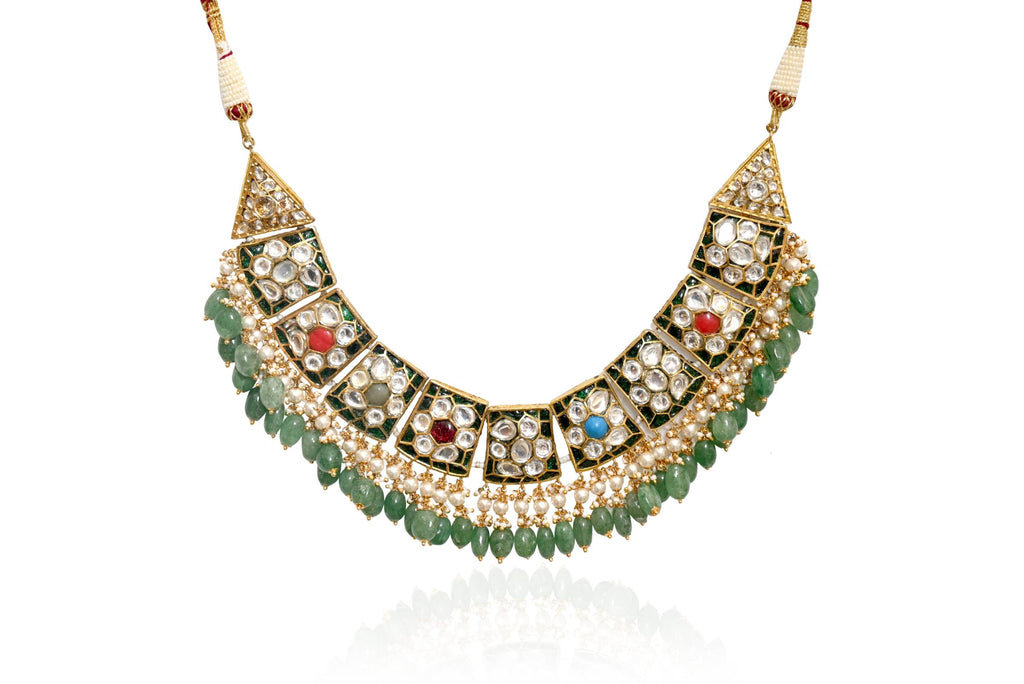 Kundan Pearl Green Jewellery Set By Fluorite