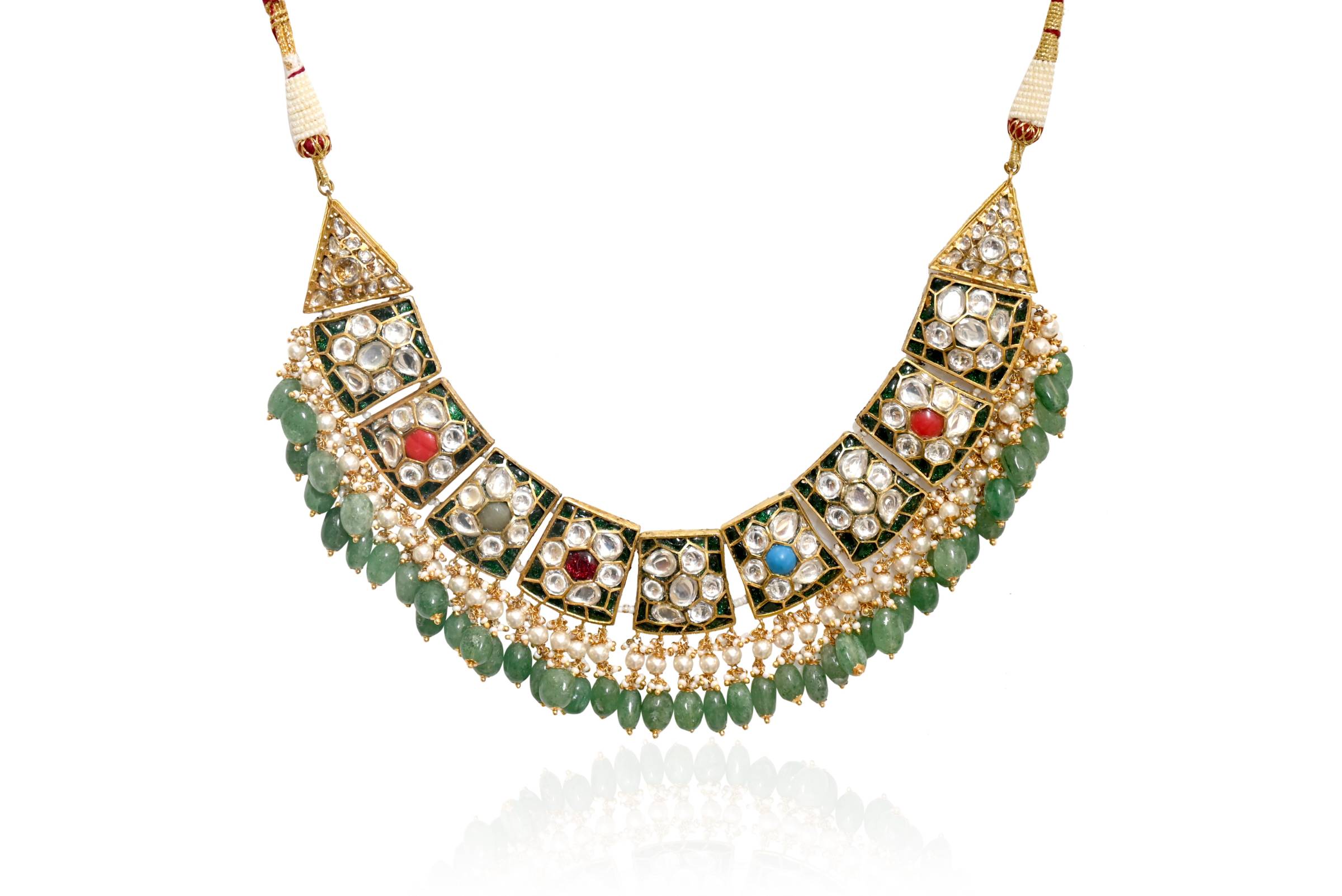 Kundan Pearl Green Jewellery Set By Fluorite