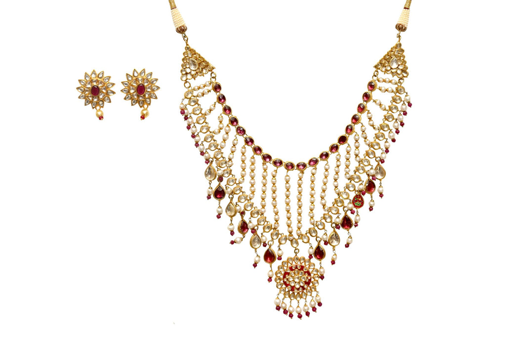 Gold Ruby Pearl Jewellery Set By Fluorite