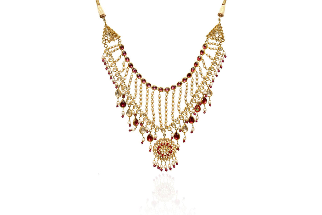 Gold Ruby Pearl Jewellery Set By Fluorite