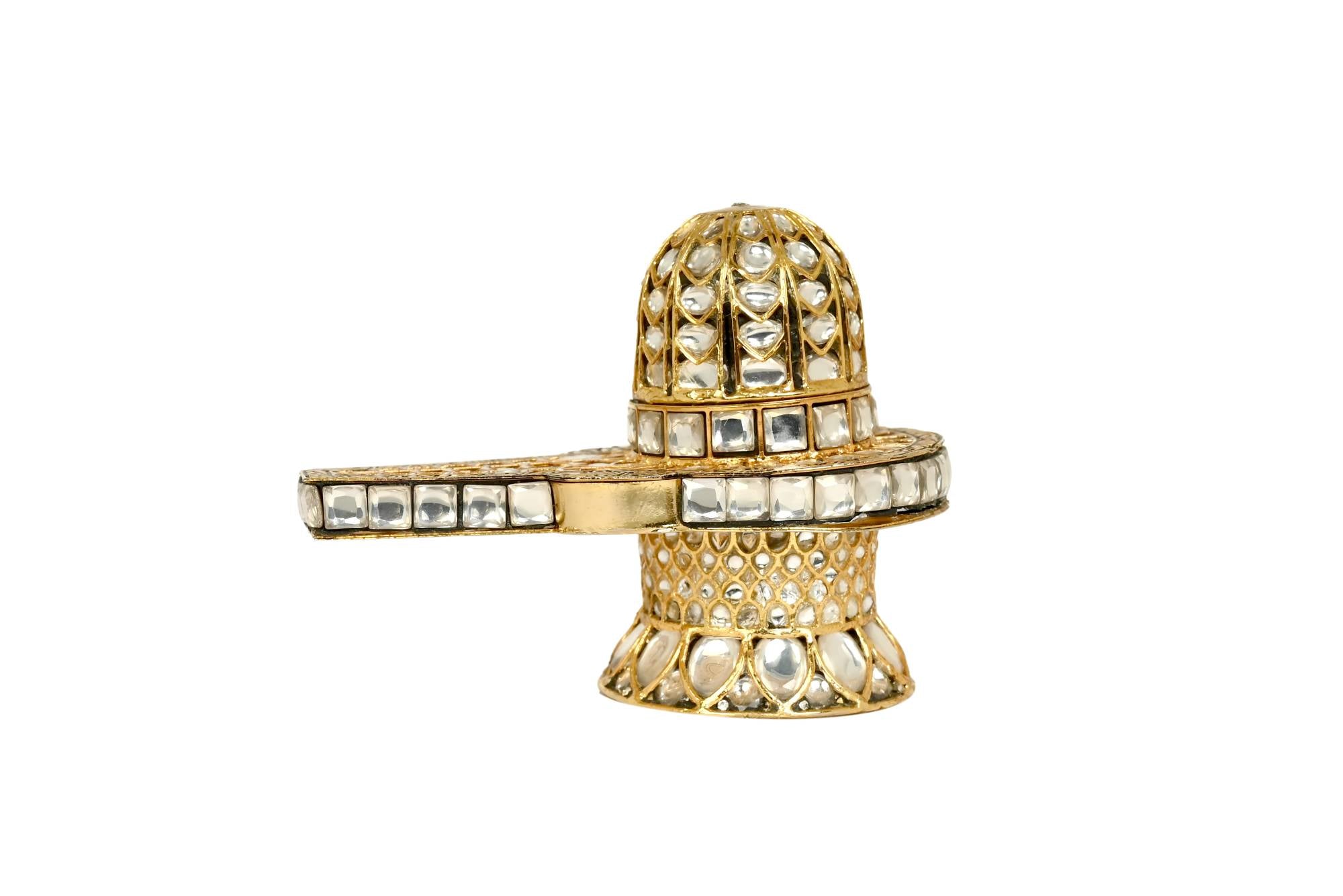 Ornate Gold & Kundan Shiva Lingam Idol