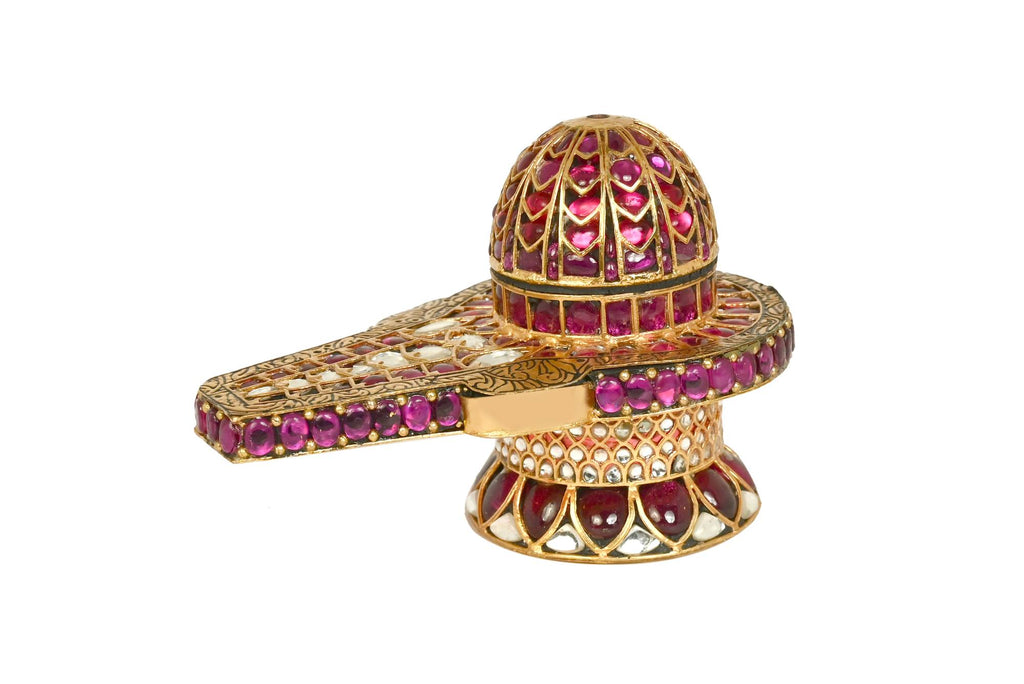 Ornate Gold & Ruby Shiva Lingam Idol